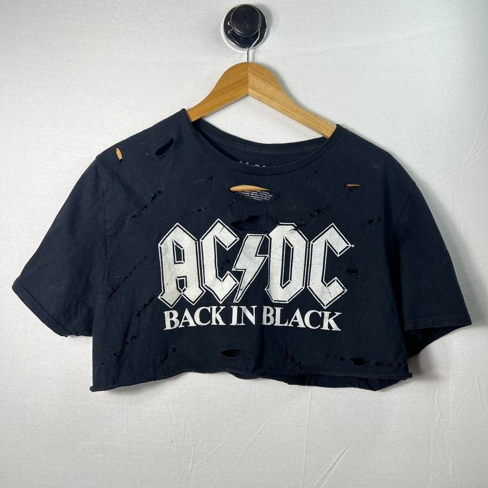 ACDC Back In Black Distressed Cropped Band Tee Grunge Punk Black L